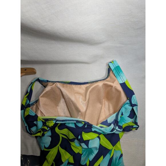 Christina Vtg Womens Blue Floral Swimsuit 14 Full Coverage Built In Cups Modest - Picture 6 of 8